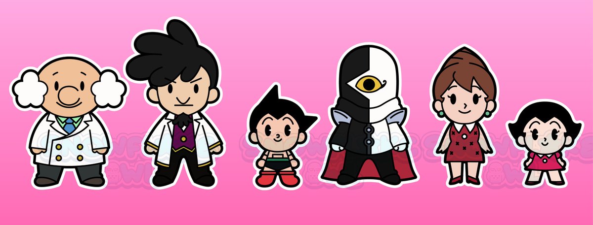 Astro Boy chibis I've been working on! Featuring Dr. Ochanomizu, Dr. Tenma, Astro, Shadow, Hoshie and Uran. #AstroBoy