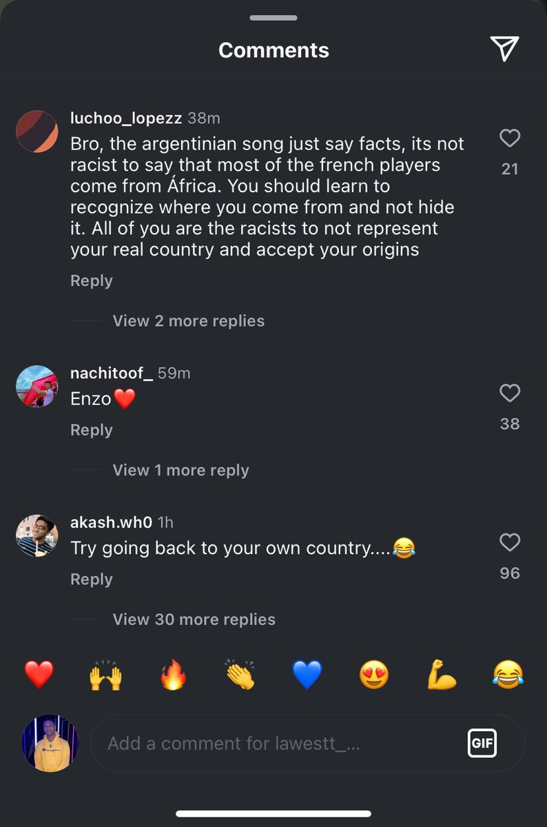 CarefreeLewisG's tweet photo. Wesley Fofana is now dealing with massive amounts of Racism for speaking out against Enzo Fernandez &amp; Argentina 

We stand with you @Wesley_Fofana3 https://t.co/A6OVMMecaK