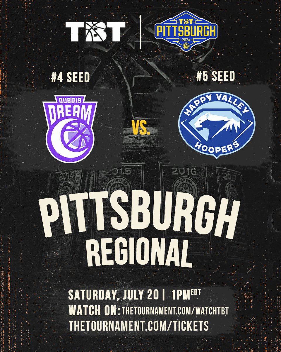 Happy Valley Hoopers’ Final TBT Roster and Round 1 Matchup:

TBT Tickets to see the <a href="/PennStateMBB/">Penn State Men’s Basketball</a> alumni (<a href="/HappyValley_TBT/">Happy Valley Hoopers</a>) in Pittsburgh: thetournament.com/tbt/tickets