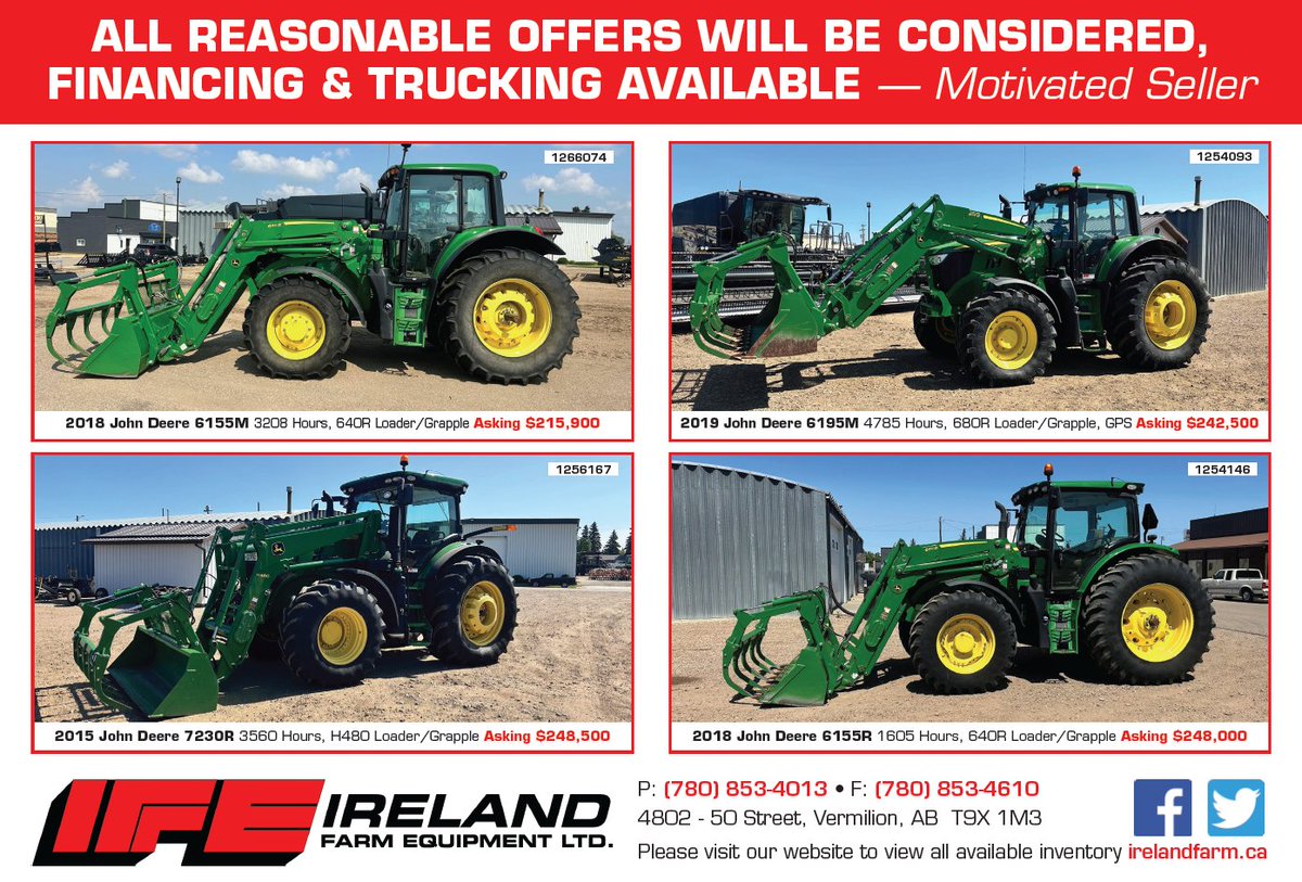 Hurry in to take a look at our used equipment for sale, with these great deals they wont last long! 
Call 780-853-4013 and speak to Dylan or Brent for more information!