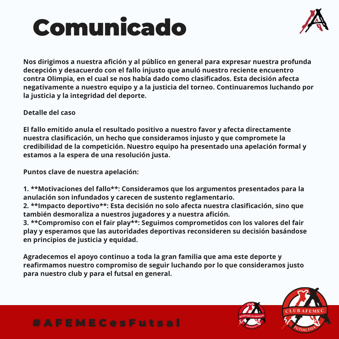 AfemecFutsal_'s tweet photo. 📃 COMUNICADO https://t.co/RIq6buRELp