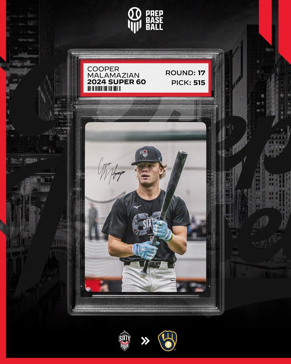 prepbaseball's tweet photo. Congratulations to 2024 #Super60 participant, @cmalamazian on being selected 515th overall by the @Brewers !

@PrepBaseballIL | #ThisIsMyCrew https://t.co/yFc2hpWBCQ