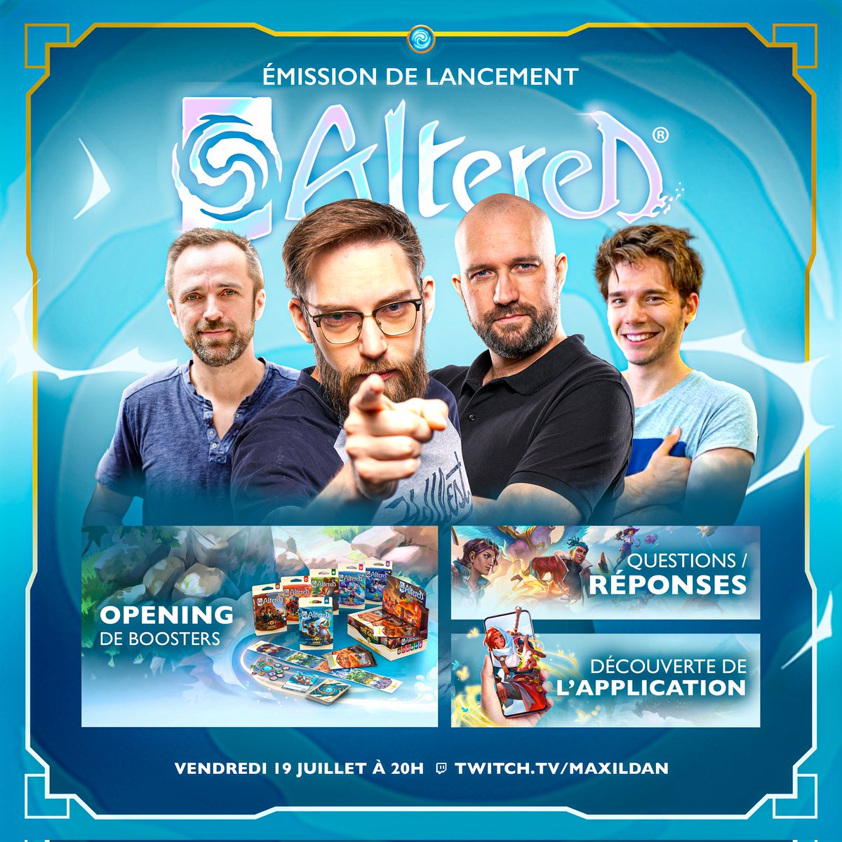 Vendredi à 20h sur twitch.tv/maxildan, soirée de lancement pour le nouveau TCG <a href="/Altered_TCG/">Altered TCG</a> 
On sera avec <a href="/InToX34/">InToX</a>, responsable marketing et <a href="/LelandPalmerMTG/">gyome gauthier</a>, playtesteur.
Ouverture, question/réponse, découverte de l'application...

Si vous avez des questions allez-y 👇