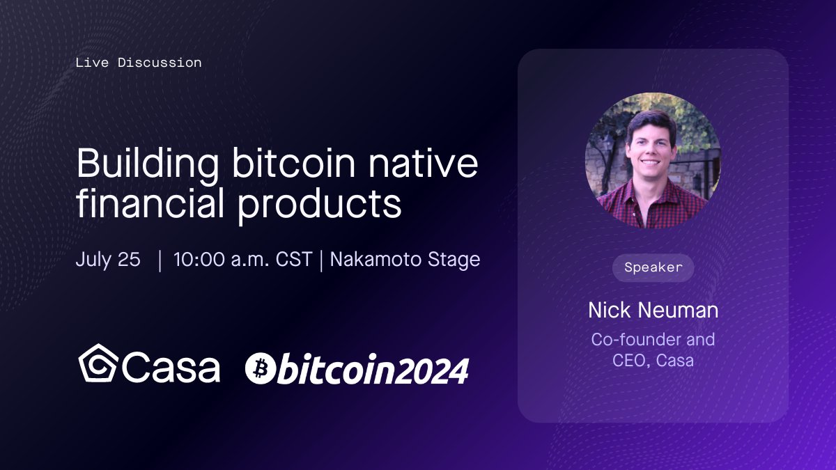 CasaHODL's tweet photo. The foundation of all #bitcoin products is custody — how you secure keys. Many companies are thinking about how to secure their bitcoin or integrate it in financial products.

Watch @nneuman discuss this with @mikebelshe @dhruvbansal and @allenf32 on Industry Day at #Bitcoin2024. https://t.co/XAchxZvSAd