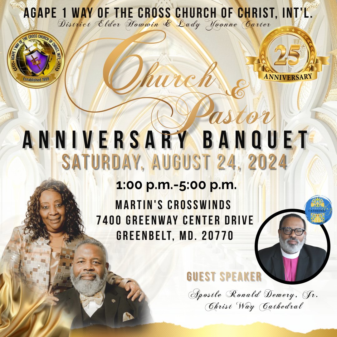 A1COC's tweet photo. Praise the Lord, Everyone, Come out and help us celebrate our 25th Church &amp; Pastor Anniversary. Tickets are still available, but our deadline (Aug. 4th) is approaching fast. We would love to see you there!
Banquet cost: Adults-$75
Children 3-11 yrs. old-$37.50
5 yrs. &amp; under-Free https://t.co/s1T3YJc5D3
