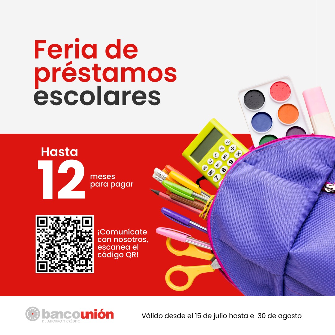 BancoUnionDO's tweet photo. Nuestra feria de préstamos escolares está disponible hasta el 30 de agosto de este año, con hasta 12 meses para pagar.

Para más información escanea el código QR o escríbenos al 849-258-8104. 

 #BancoUnión #Unión #BancoUniónDO #préstamos #feriadeprestamosescolares https://t.co/soP0l1kBq1