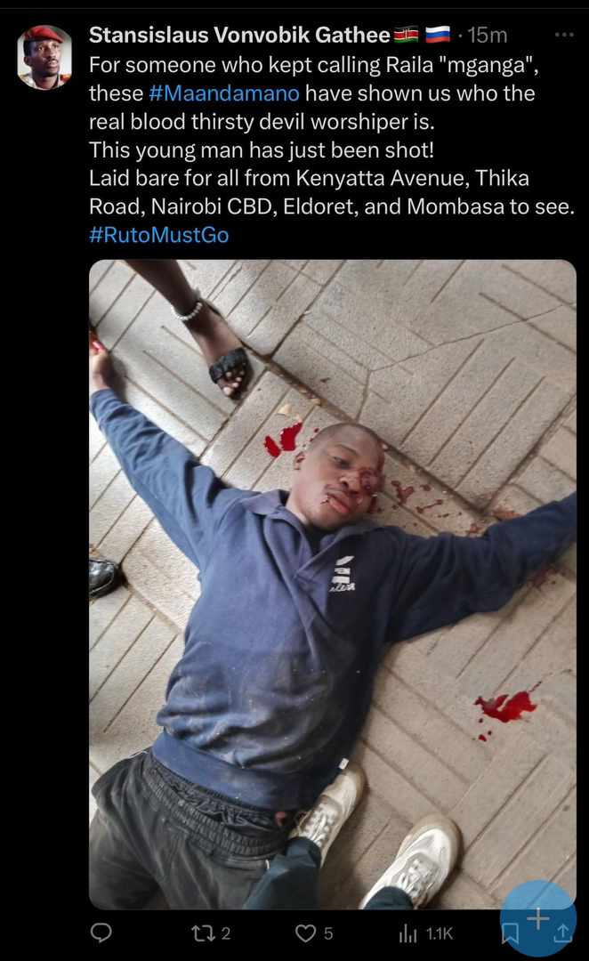 Samjakom's tweet photo. @WilliamsRuto Which day will you bring to book the police officers shooting innocent citizens? You did say that no one should loose a life due to @NPSOfficial_KE brutality under your watch. What's this? https://t.co/30ssGoO3Za