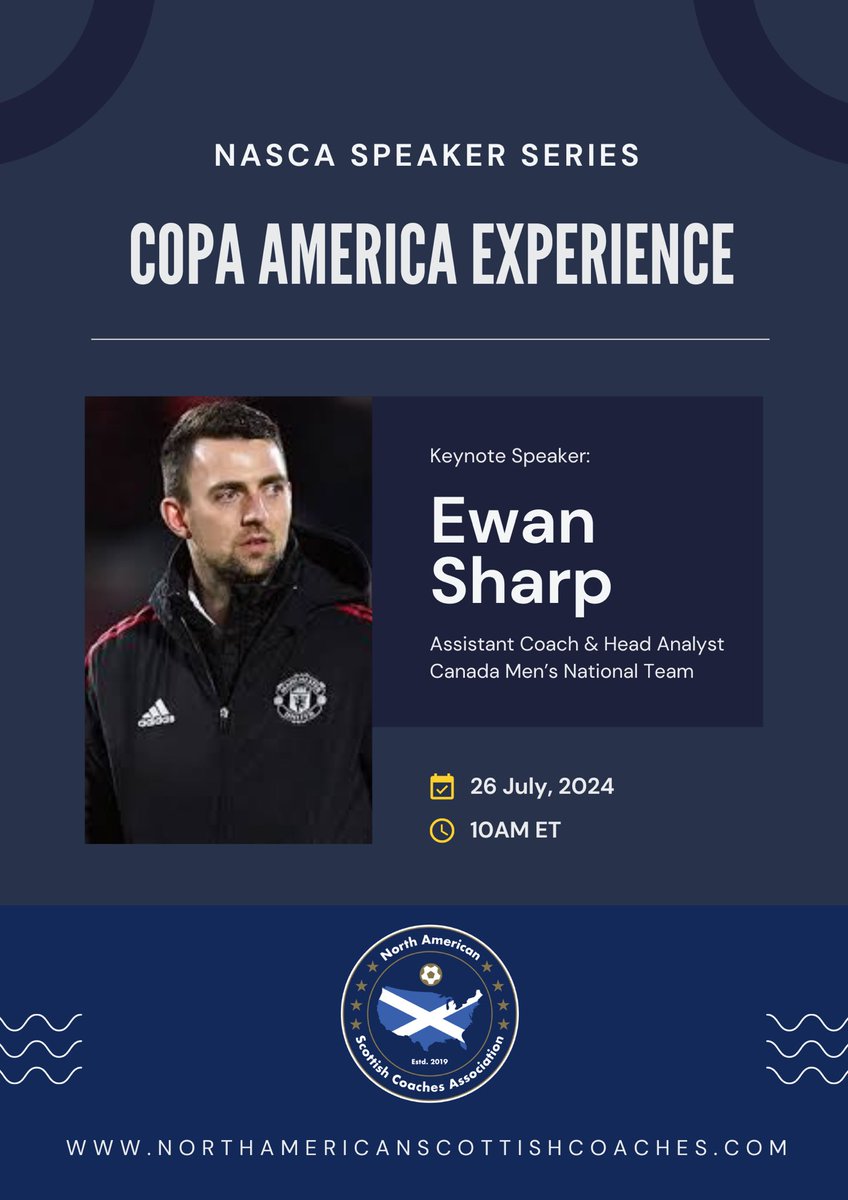 Looking forward to our next Speaker Series episode, next Friday (7/26) at 10am with <a href="/EwanSharp/">Ewan Sharp</a> to hear about his experience with <a href="/CanadaSoccerEN/">Canada Soccer</a> in the recent Copa America! <a href="/EricMcA/">Eric McAleer</a>