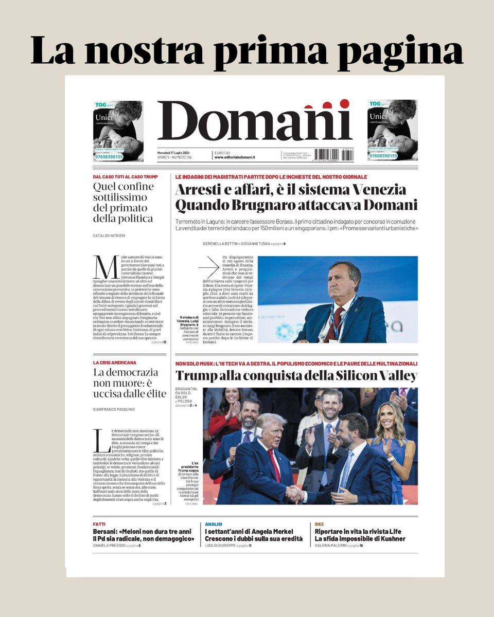 DomaniGiornale's tweet photo. Buongiorno. Ecco la nostra prima pagina! https://t.co/biD7TOLR5f