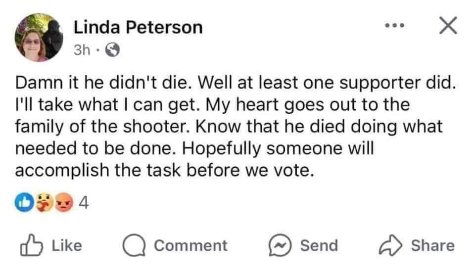 mickitiki's tweet photo. Owner of Luna Sheen Yoga in Port Charlotte Fl post on the attempted assassination of Trump &amp; the death of retired Pennsylvania firefighter Cory Comperatore. This is sick &amp; vile she represents the democrats to a T. 🤬🤬🤬🤬🤬#SickPOS https://t.co/lAOa2enU2h