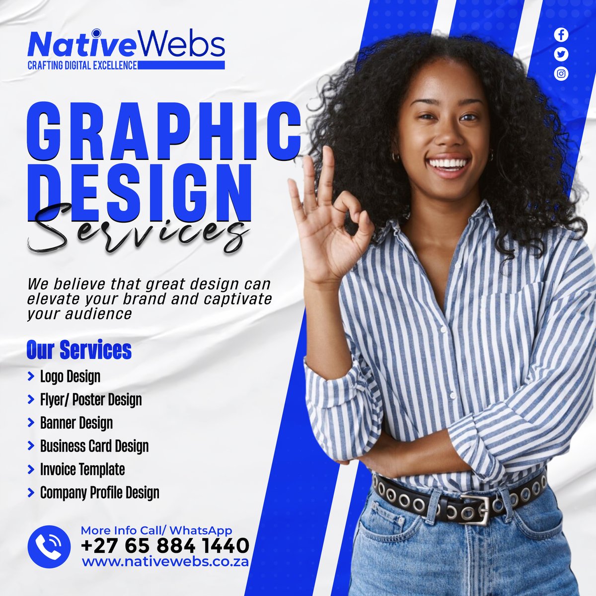 Transform your brand with stunning visuals! 🎨✨ Explore our top-notch graphic design services today

🌐 nativewebs.co.za
📱 Call/WhatsApp: +27 65 884 1440
#BusinessGrowth #GraphicDesign #BusinessSuccess #DesignMatters #WebDesign #SEO #OnlineMarketing #gauteng #NativeWebs
