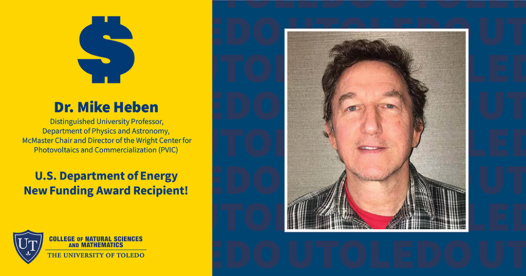 Congrats to <a href="/UT_PVIC/">PVIC@UT</a> researchers, lead PI-Dr. Mike Heben, on a new funding award from <a href="/ENERGY/">U.S. Department of Energy</a> on the project, “Back-Contact Interface Engineering for Higher Efficiency CdTe PV”, <a href="/UToledo/">The University of Toledo</a> <a href="/UToledoAstro/">University of Toledo Astronomy & Astrophysics</a>.  #UToledoPhysics #UToledo #UToledoRocketScience #UToledoPVIC #SolarEnergy