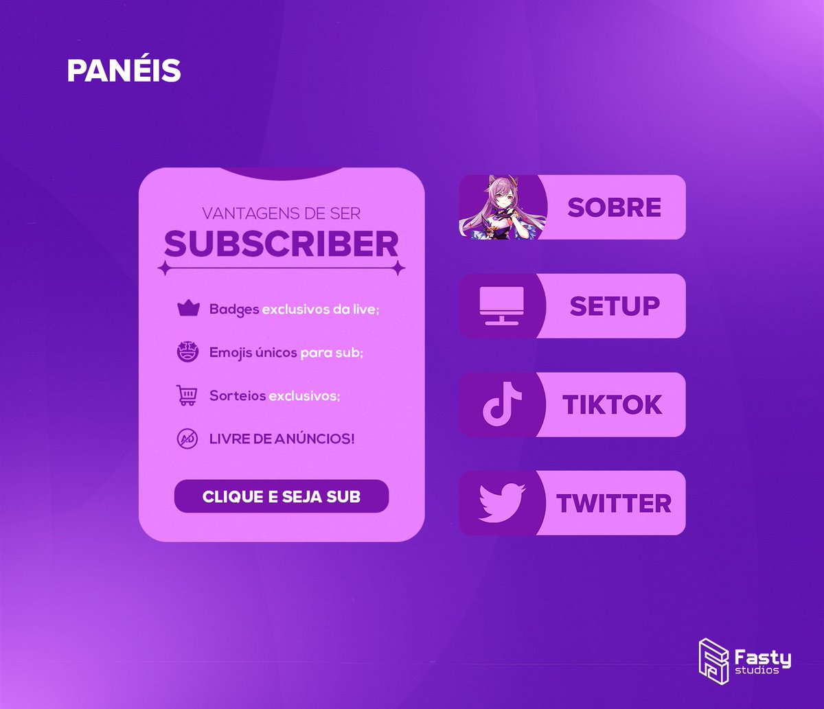 FastyStudios's tweet photo. Em mais uma parceria com a @bossanovagg, estamos criando novos stream packs para os criadores do time! 🎨✨

Se liga como ficou a nova cara da live da @Anajup_ 😍 https://t.co/1OmOeflDdb