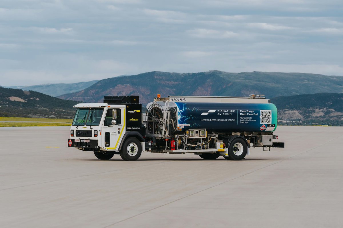 cocleandiesel's tweet photo. SignatureAviation has purchased the first-ever all-electric 5,000-gallon refueling truck in the United States, thanks to a $251,000 grant from the Colorado Clean Diesel Program! https://t.co/pLX9HJoF28