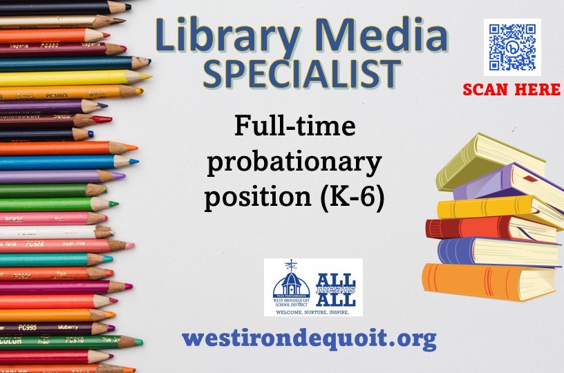 📖We're still looking for a Library Media Specialist for grades for next school year. For salary information and more details, please click here: bit.ly/Teach_WICSD. Come see what West Irondequoit is all about! Know someone who may want this position? Please share!