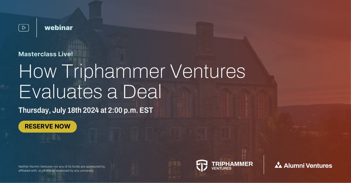 TriphammerVC's tweet photo. Join us for an upcoming presentation hosted by Triphammer Managing Partner Brian Keil and Partner Wesley Yiu. Discover the framework our team uses to evaluate promising startups, walk through the process, and ask your pressing questions. Register now: https://t.co/hKYSkbgB7i. https://t.co/H2G6boRl1U