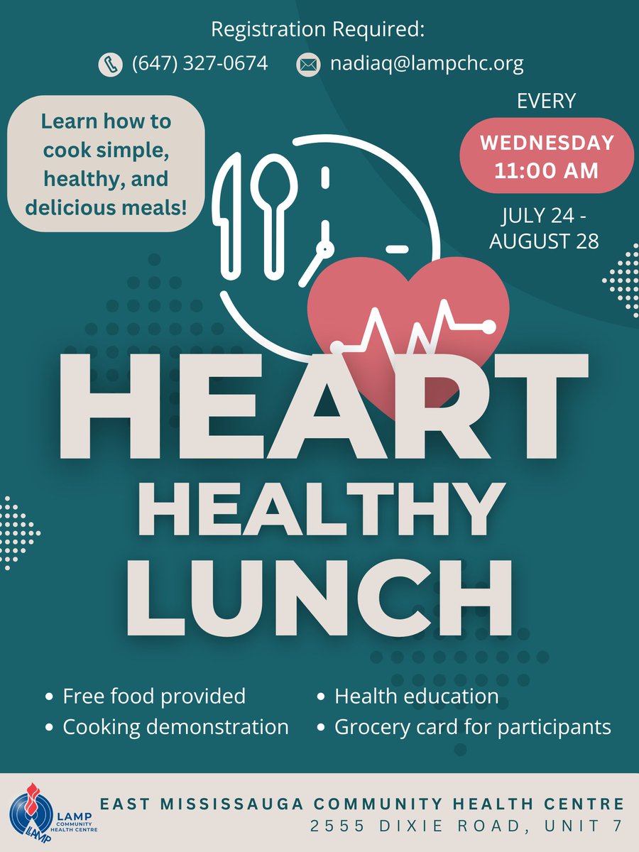 Join us for a 6 week workshop starting on Wednesday, July 24th on how to cook simple, healthy and delicious meals!
Please register at nadiaq@lampchc.org to enroll.