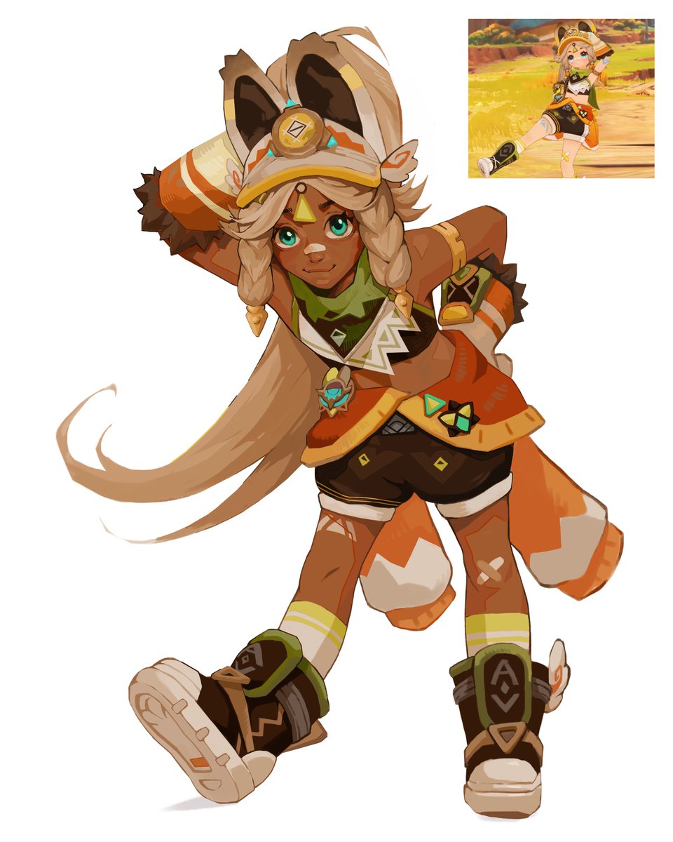 Urskelis's tweet photo. Repost because when I started this, I didn't knew that she was Hopi based and gave her the wrong type of hair.
Also I really like this redesign of @gojonanwa who is actually Hopi, so check it out!
#Kachina #Natlan https://t.co/A8154YijUf