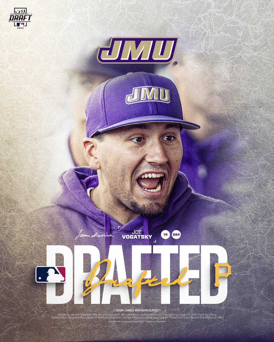 JMU Baseball (@jmubaseball) on Twitter photo From the Friendly City to the Steel City!
Joe Vogatsky has been drafted by the <a href="/Pirates/">Pittsburgh Pirates</a> in the 19th round!
#GoDukes | <a href="/Joe_vogatsky/">Joe Vogatsky</a> From the Friendly City to the Steel City!
Joe Vogatsky has been drafted by the <a href="/Pirates/">Pittsburgh Pirates</a> in the 19th round!
#GoDukes | <a href="/Joe_vogatsky/">Joe Vogatsky</a>