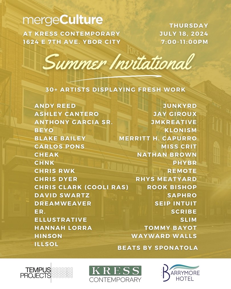 ULITampaBay's tweet photo. There is an amazing cultural event by another non-profit organization happening on July 18 in Tampa! Mergeculture gallery makes its debut in the Ybor City Kress Contemporary building with over 30 artists from the urban contemporary scene.
 
RSVP: https://t.co/U5pxRe4Z0p https://t.co/q8Vrd3xU2w