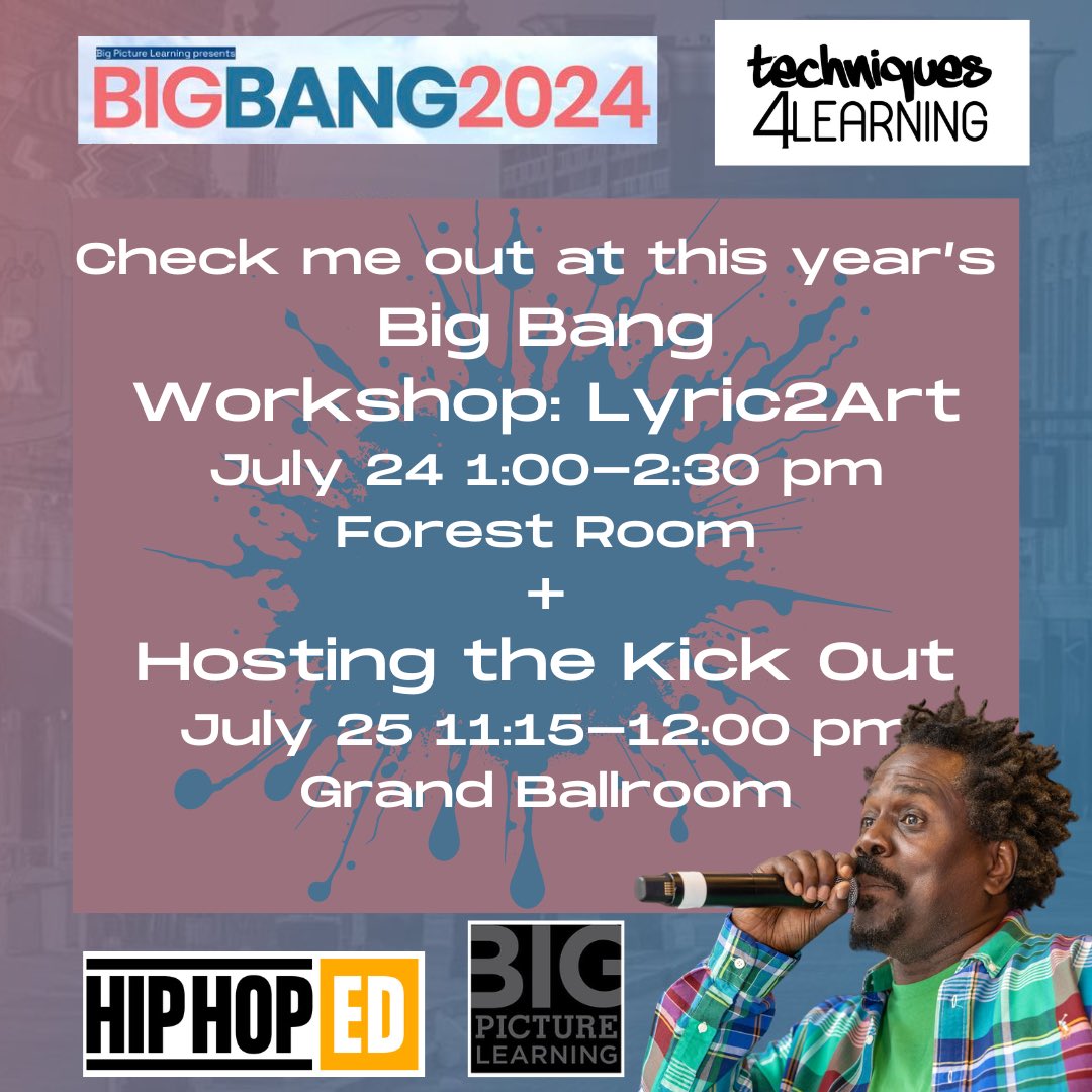 #HipHopEd (@therealhiphoped) on Twitter photo If you’re coming to <a href="/bigpiclearning/">Big Picture Learning</a> #BigBang24 here’s where you can rock with <a href="/tdj6899/">Timothy D Jones</a> #HipHopEd #SquadWork If you’re coming to <a href="/bigpiclearning/">Big Picture Learning</a> #BigBang24 here’s where you can rock with <a href="/tdj6899/">Timothy D Jones</a> #HipHopEd #SquadWork