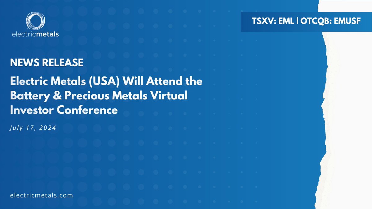 Electric Metals USA (TSXV: EML) (@emetalsusa) on Twitter photo NEWS RELEASE // Electric Metals (USA) Will Attend the Battery & Precious Metals Virtual Investor Conference | <a href="/OTCMarkets/">OTC Markets Group</a>
Read more: electricmetals.com/news-releases/…
$EML.v $EMUSF #conference #manganese #mining #exploration #investing NEWS RELEASE // Electric Metals (USA) Will Attend the Battery & Precious Metals Virtual Investor Conference | <a href="/OTCMarkets/">OTC Markets Group</a>
Read more: electricmetals.com/news-releases/…
$EML.v $EMUSF #conference #manganese #mining #exploration #investing