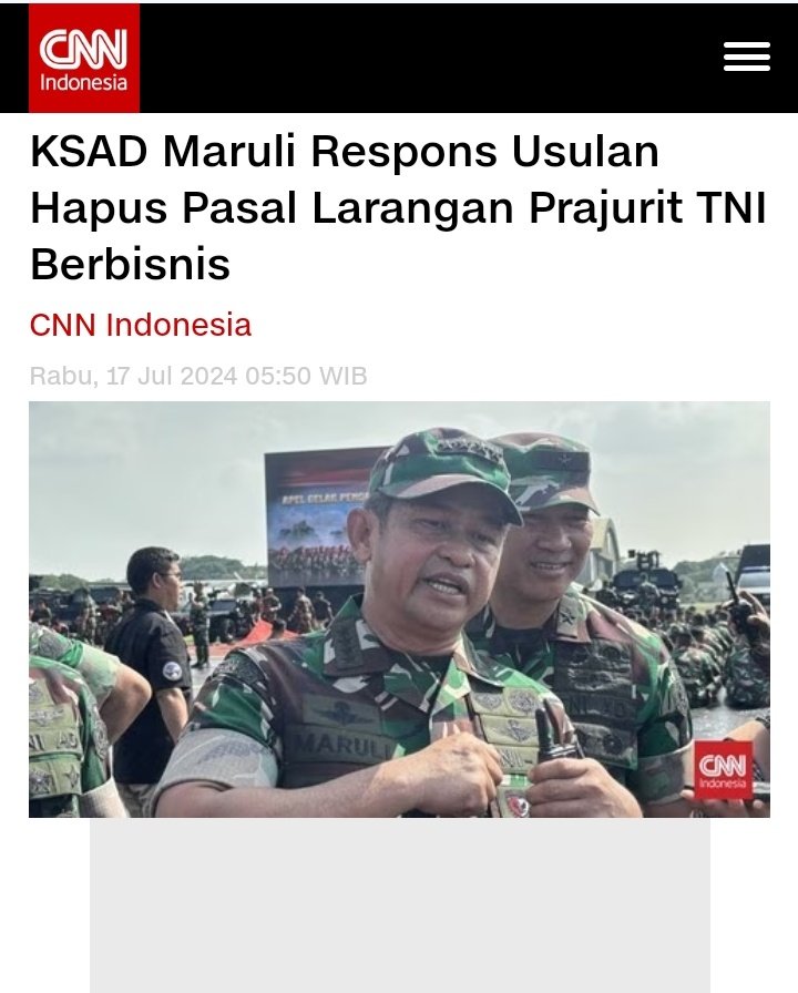 Tentara Dilatih untuk Perang, Bukan dagang Seblak.

Jadi Tentara itu PENGABDIAN BUKAN PEKERJAAN, kalo mau kaya jadi pengusaha jangan jadi Abdi Negara

Reformasi Sektor Keamanan Bukan Berarti merusak tatanan!