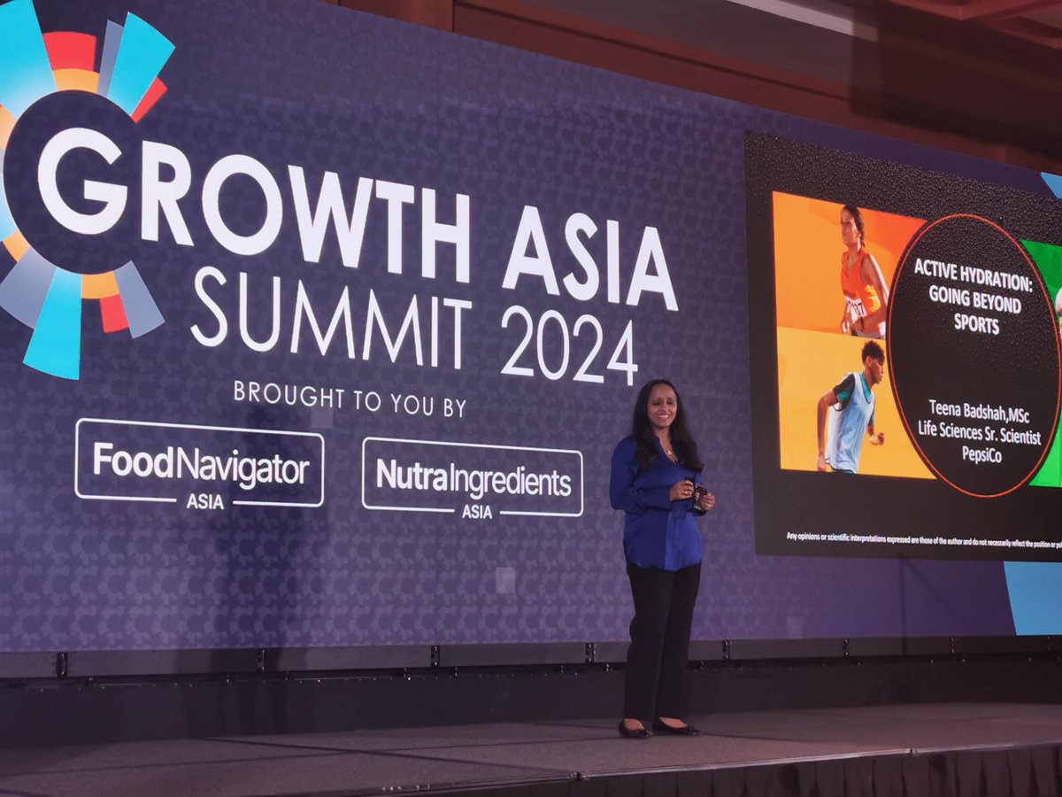 Now welcoming to the stage, we hear from Teena Badshah, Life Sciences Senior Scientist at PepsiCo Asia who is exploring active hydration and how this goes beyond sports at the #GrowthAsiaSummit.