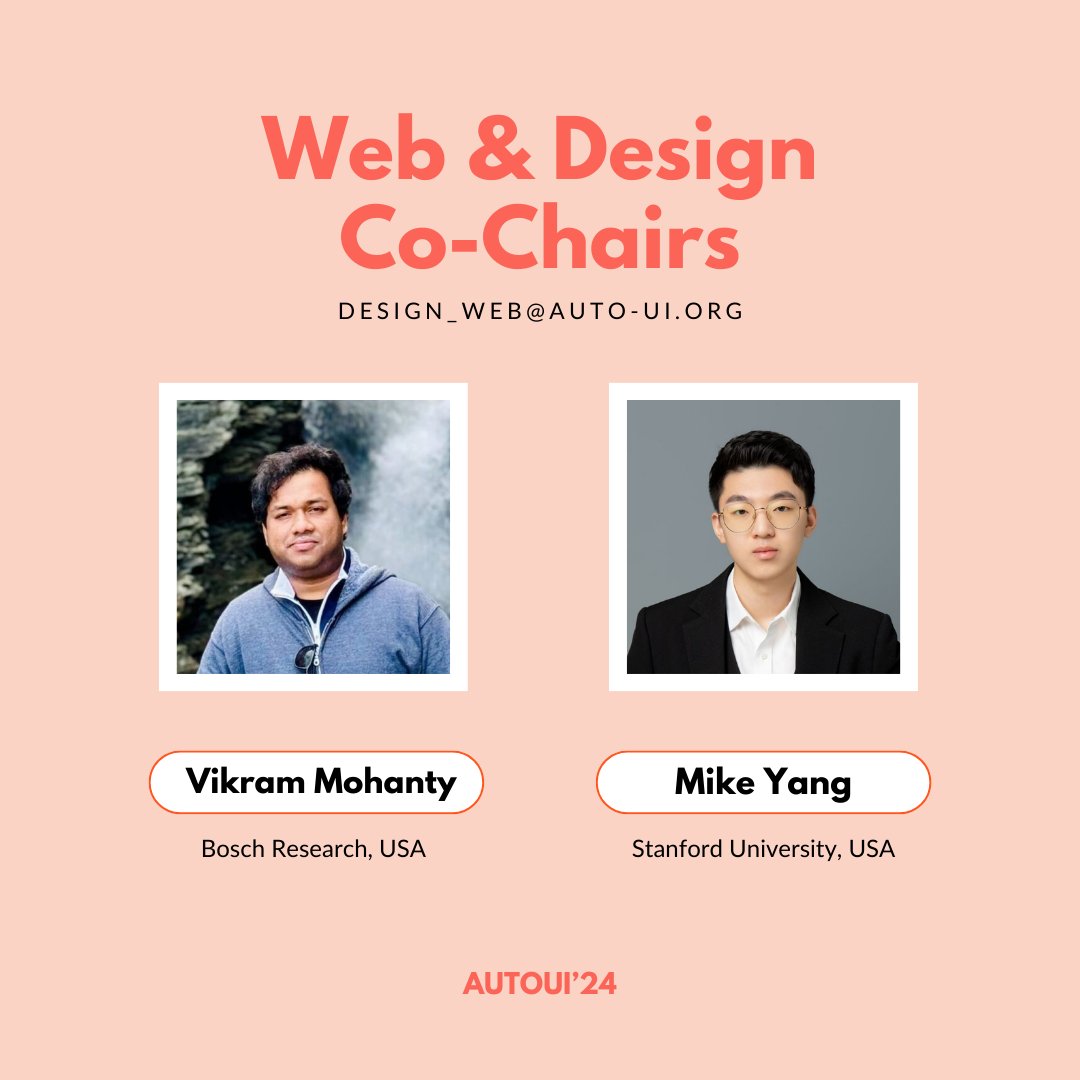 AutomotiveUI's tweet photo. ✨Here are our Web & Design Co-Chairs: Vikram Mohanty and Mike Yang 😎 #AutomotiveUI24!!!✨Thank you so much for your work! 🚗 🙌 https://t.co/oArQAnMUVn