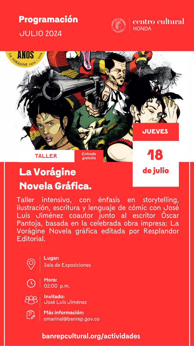 SHARPBALLco's tweet image. Si está en la zona, no se lo pierda.

 Un taller de lujo con Jose Luis Jiménez, co-autor e ilustrador de la celebrada adaptación en novela gráfica de #LaVorágine100Años

¿Conoce a alguien que puede asistir? Por favor, comparta.

Entrada gratuita.