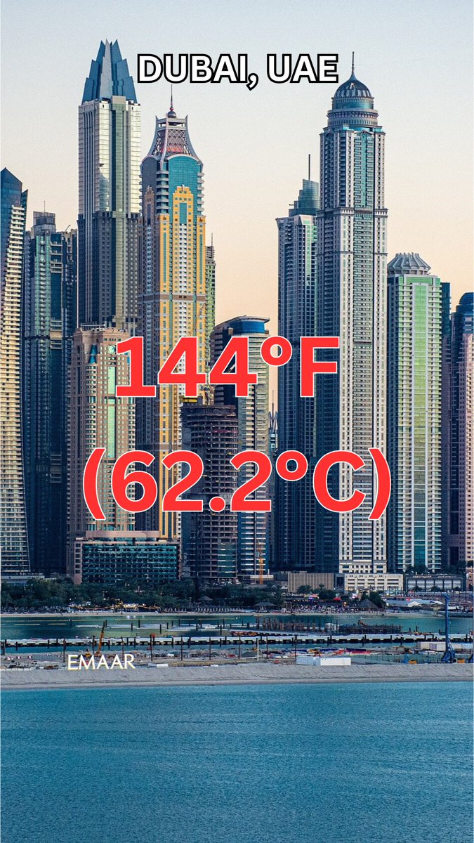 US_Stormwatch's tweet image. Dubai recorded a heat index of 144°F (62.2°C) today at 3 PM.
The heat index is currently 129°F (53.9°C) at 5 AM local time.
Life-threatening heat.