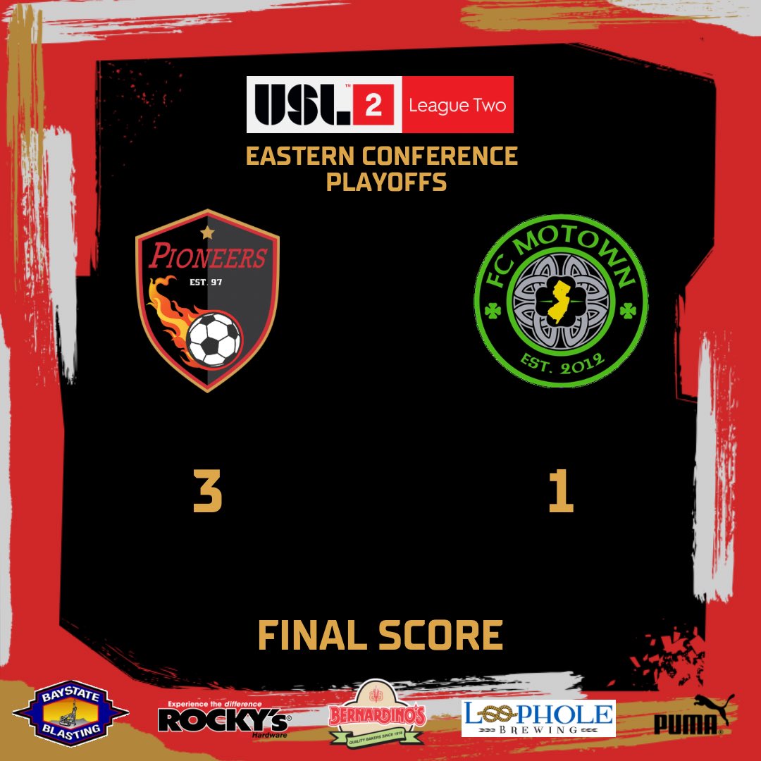 WMassPioneers's tweet photo. FINAL SCORE | Your Pioneers played a brilliant game and beat 3-1 FC Motown STA and advance in the @USLLeagueTwo playoffs!

⚽️ Alec Hughes (PK)
⚽️ Ali Taleb
⚽️ Mamadi Jiana

#VamosPioneers❤️‍🔥 https://t.co/oTpp2QRbTn