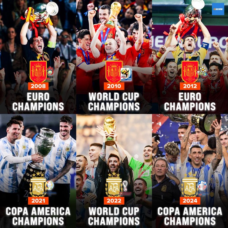 igscoreofficial's tweet photo. Spain and Argentina are the only two nations in history to achieve the incredible feat of reaching three consecutive tournament finals! 🏆👏