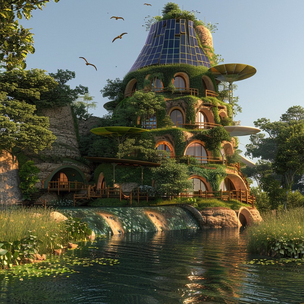 Earthbasedsoul's tweet photo. Solarpunk is a rebellion against the dark and dystopian narratives of the future. It offers a hopeful alternative, where communities come together to build a world powered by clean energy and collective action. 
#SolarpunkWorldBuilding https://t.co/uEoSd9e1DO