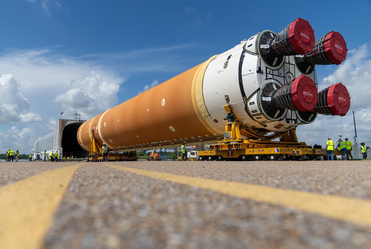 The core stage for #Artemis II's <a href="/NASA_SLS/">ARCHIVED: NASA_SLS</a> rocket rolled out of our Michoud Assembly Facilty today, July 16. 

Next up—a barge trip to <a href="/NASAKennedy/">NASA's Kennedy Space Center</a>, where the core stage will be prepped for assembly. Artemis II is scheduled for NET September 2025. go.nasa.gov/465TUok