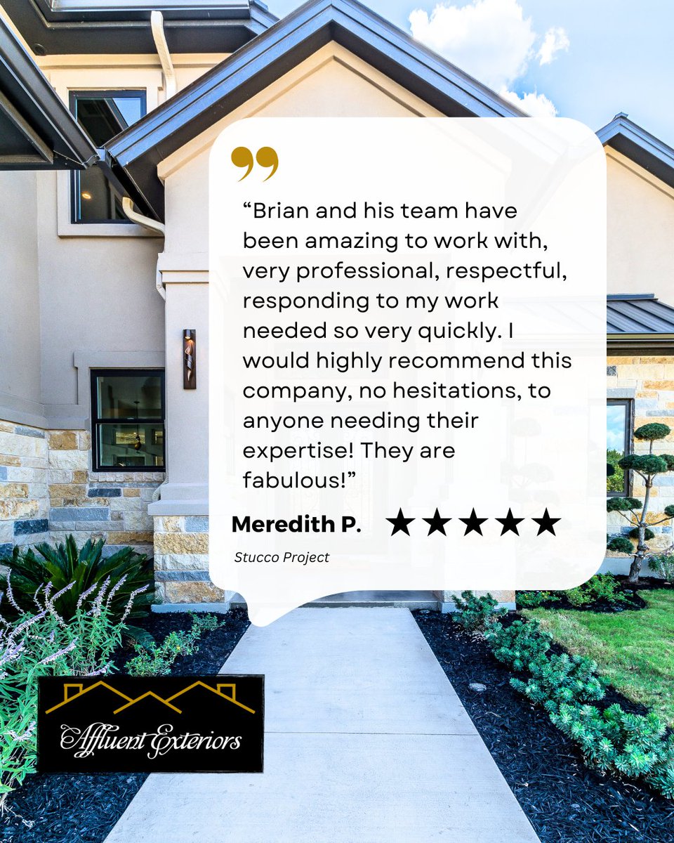 AffluentGC's tweet photo. We couldn’t be happier to read your review! Thank you for your kind words and support. 🙏 #AppreciationPost #AffluentExteriors #StuccoProject #HomeExteriors https://t.co/JDrh6RUh3B