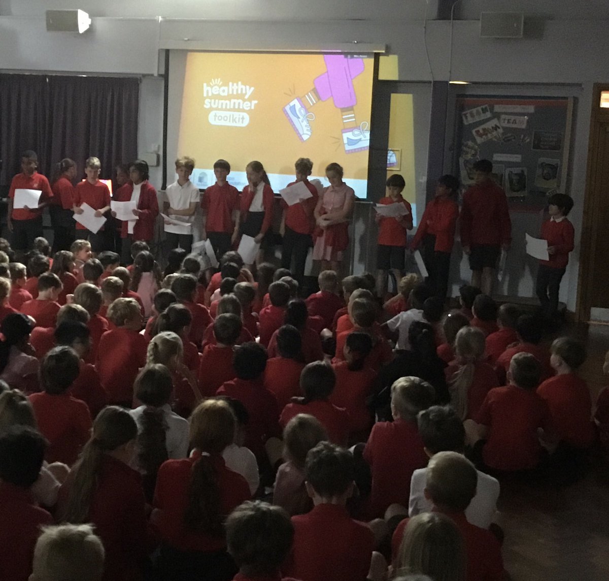 ecoyorkemead's tweet photo. Eco Councillors delivered Eco Assembly today. We adapted one provided by @EcoSchools that concentrated on positive news, healthy body link to healthy planet. We also introduced our Summer Pledge. Keep an eye out for more information. #ecoschool #ecoassembly #summerpledge https://t.co/ZcURNllskW