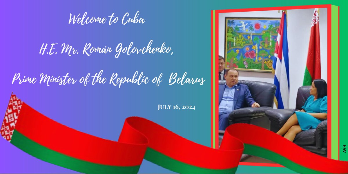 The Prime Minister of #Belarus, Román Golovchenko, arrived to #Cuba today on official visit.  He will be received today by the Cuban leaders.  Cuba and Belarus have a dynamic bilateral relation in various fields. <a href="/CubaMINREX/">Cancillería de Cuba</a> <a href="/IMordoche/">Ileana Núñez Mordoche</a> <a href="/ACN_Cuba/">Agencia Cubana de Noticias</a> <a href="/EmbaCubaBelarus/">EmbaCubaBelarus</a> <a href="/BelarusMFA/">Belarus MFA 🇧🇾</a>