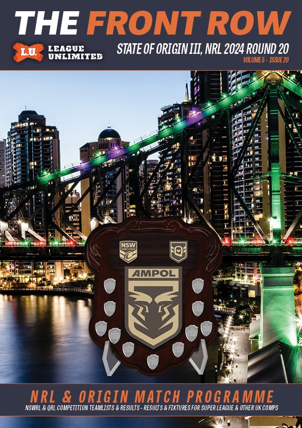 🚨 The series is on the line tonight - so grab your MATCH PROGRAMME!

#Origin III and #NRL Round 20 edition of THE FRONT ROW is now available to download FREE at bit.ly/FrontRowMag or leagueunlimited.com/the-front-row