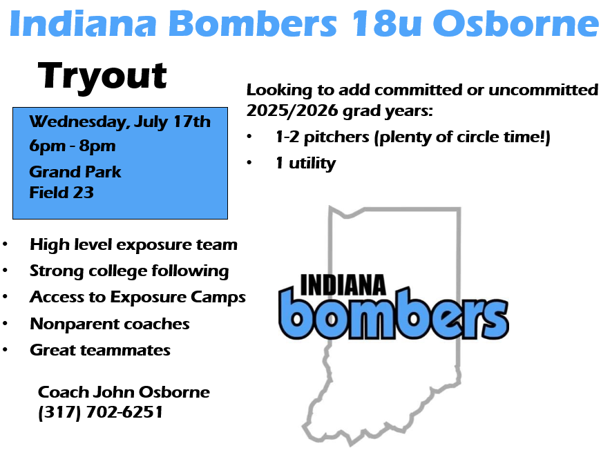 Tryouts tomorrow! We have a talented group ready for next year and need to fill a couple more spots. 
Wednesday, July 17th 
6pm-8pm at Grand Park, Field 23
Contact (317) 702-6251 for more info