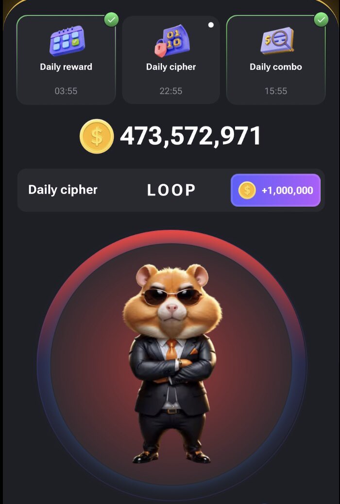 JituJadab2's tweet photo. WALLET - 💰claim prize 1M daily cipher‼️
➡️tap the "Earn per tap" button three times.   LOOP

L: • — • •
O: — — —
O: — — —
P: • — — •

🐹 #hamsterkombat #HAMSTER #dailycombo #hamstercipher @hamster_kombat https://t.co/lXTK6QO6MY