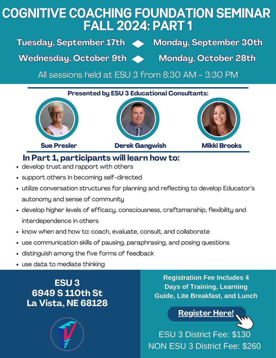 Hey principals, district admin, coaches &amp; other teacher leaders!  Cognitive Coaching has been instrumental in my growth 🌱to be able to support the thinking &amp; development of others. Join us this fall 🍂 for Part 1: seminar! Register 👉🏽 bit.ly/3WpmJsR
