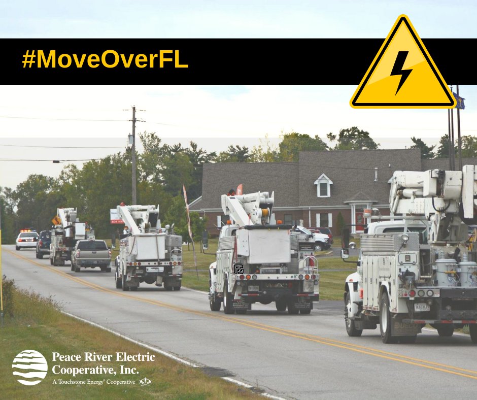 PeaceRiverEC's tweet photo. If you see line crews working alongside roadways to restore power, move over for their safety! It's the law! #MoveOverFL https://t.co/TuAdFehKCQ
