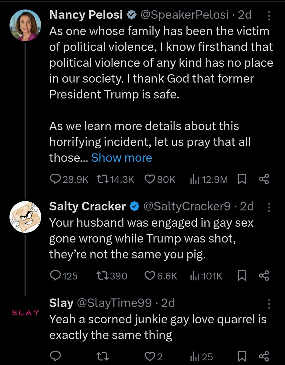 ANTMANTW's tweet photo. @SlayTime99 @VitoComedy @Windybuttc91696 @_jfkdomeshot Wonder where your sympathy is for the pelosi's who is an American citizen lol. Or is this somehow different... pots and kettles

Based on your comments and rts, can't say im surprised. advocating for racial separation, wanting all muslims to be sent out of the country, and more. https://t.co/wH4g1D6F4C