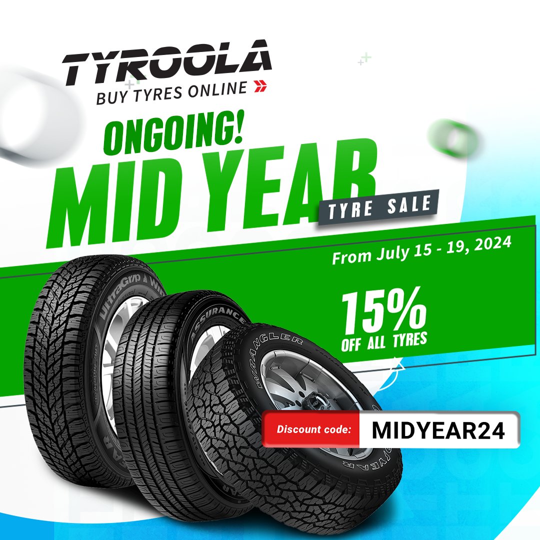 Our Mid-year tyre sale is ongoing!
Promo ends on Friday, July 19
Add our discount code to your cart: MIDYEAR4
Shop now!!
bit.ly/3UuBwjQ
#Tyroola