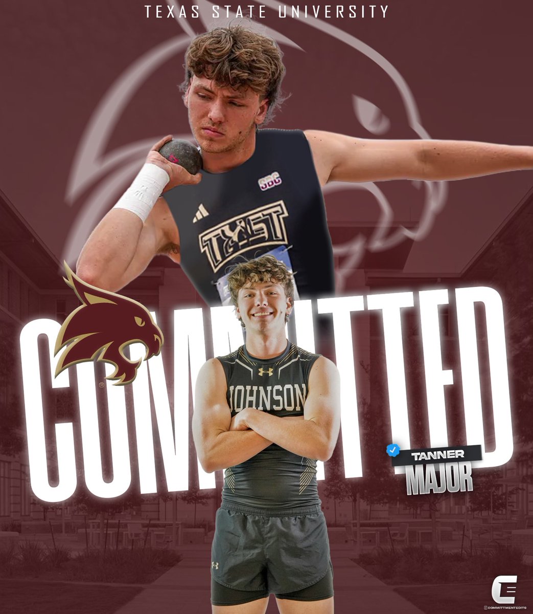 tanner_major's tweet photo. I’m proud to announce that I have verbally committed to continuing my academic and athletic career as a Bobcat at Texas State University. @txst @BudaJagsTrack @CoachCarlin @Coach_Akina https://t.co/ipCQoHJjdr