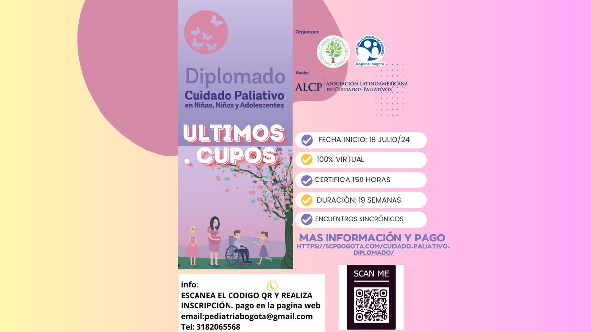 ericata81's tweet photo. Si te interesa aprender sobre cuidado paliativo en niños tenemos este diplomado pronto inicio últimos cupos. https://t.co/iqPsq7zYL6