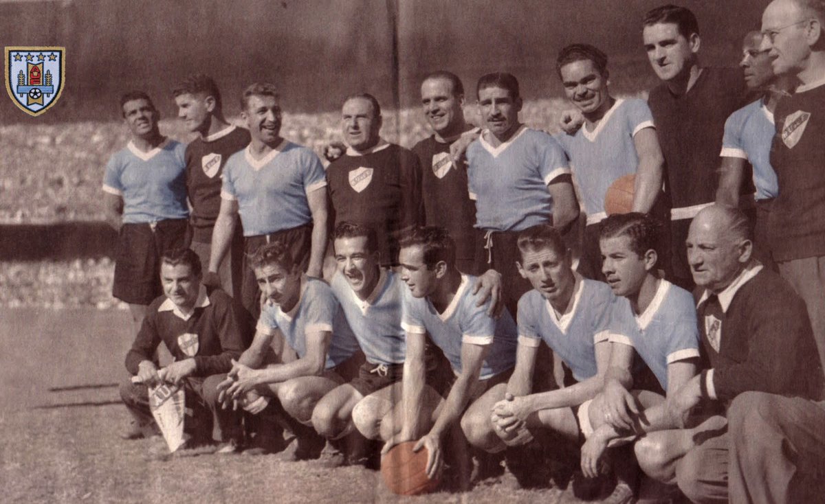 Today in 1950 - <a href="/Uruguay/">Selección Uruguaya</a>'s XI before facing <a href="/CBF_Futebol/">CBF Futebol</a> 🇧🇷 in Maracana for the World Cup final match

• One of my favourite photos of all time showing La Celeste remaining poised in front of over 200,000 home fans