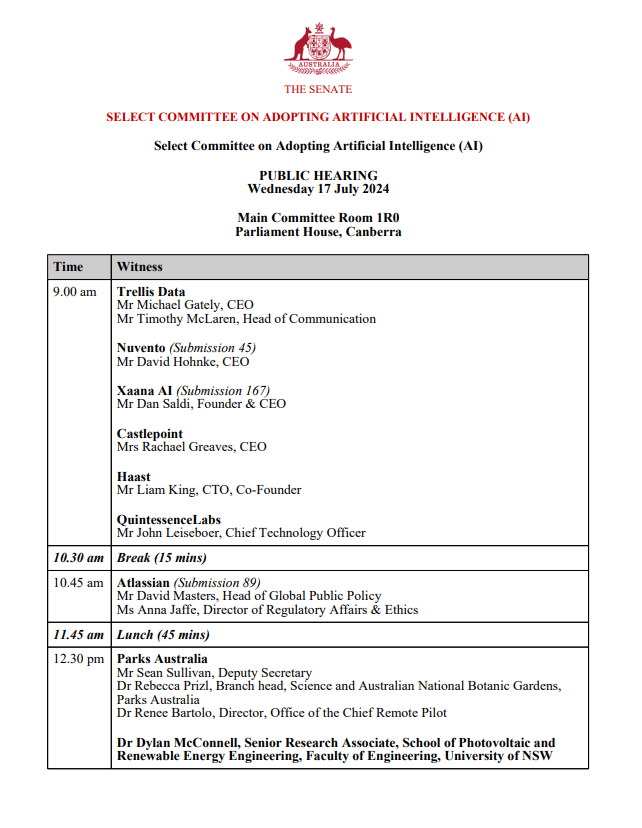 TonySheldonNSW's tweet photo. The AI inquiry hearing continues today in Canberra. As Chair, we'll discuss AI in environmental monitoring & conservation, energy demands of AI data centres, AI surveillance, environmental impacts, and the potential of AI in healthcare & transport systems. #AIinquiry