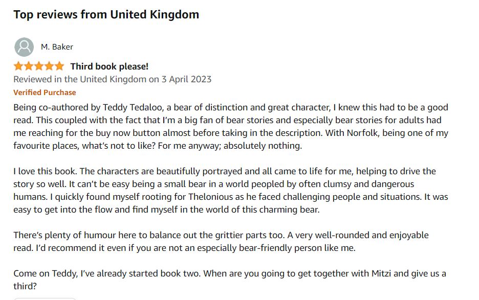 TeddyTedaloo_'s tweet photo. check out this beartastik review of my book Normal for Norfolk (The Thelonious T. Bear Chronicles)!
https://t.co/8tIMPvOUAp
#books #cozymystery #bookreviews #satire #normalfornorfolk #thelonioustbear #bookboost #teddybearauthors #bookspotlight #bookstoread #BooksMakeGreatGifts https://t.co/bCLApPbZBF